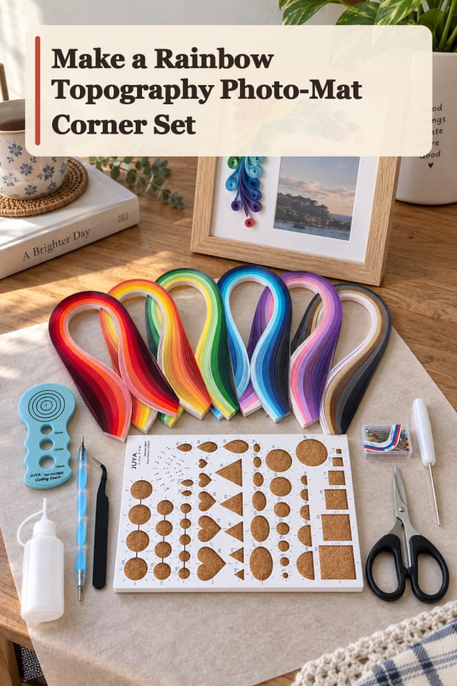 Rainbow Topography Photo Mat Corner Set — Paper Quilling Project Inspiration maker-lifestyle pin