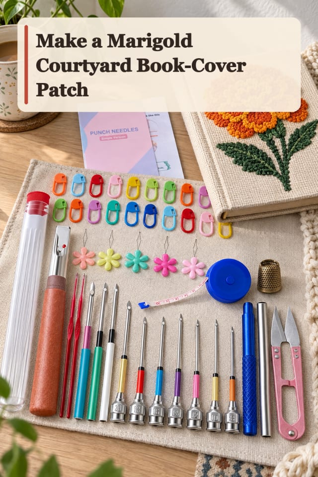 Marigold Courtyard Book Cover Patch — Punch Needle Project Inspiration maker-lifestyle pin