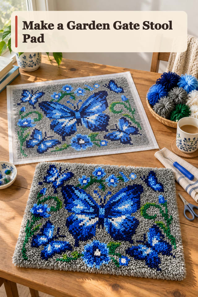 Garden Gate Stool Pad — Rug Hooking Project Inspiration maker-lifestyle pin