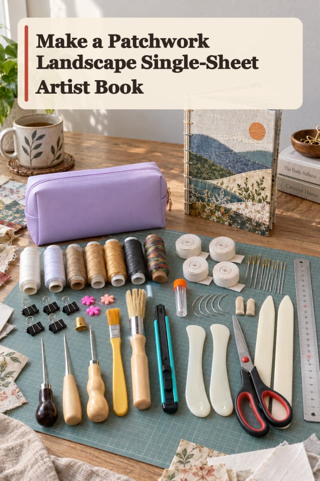 Patchwork Landscape Single Sheet Artist Book — Bookbinding Project Inspiration maker-lifestyle pin
