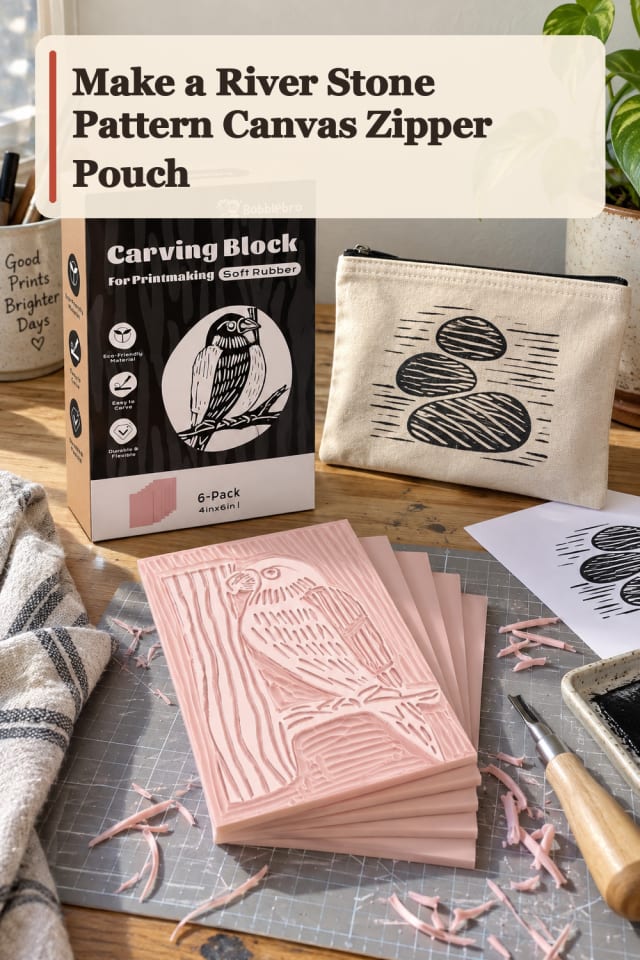 River Stone Pattern Canvas Zipper Pouch — Block Printing Project Inspiration maker-lifestyle pin