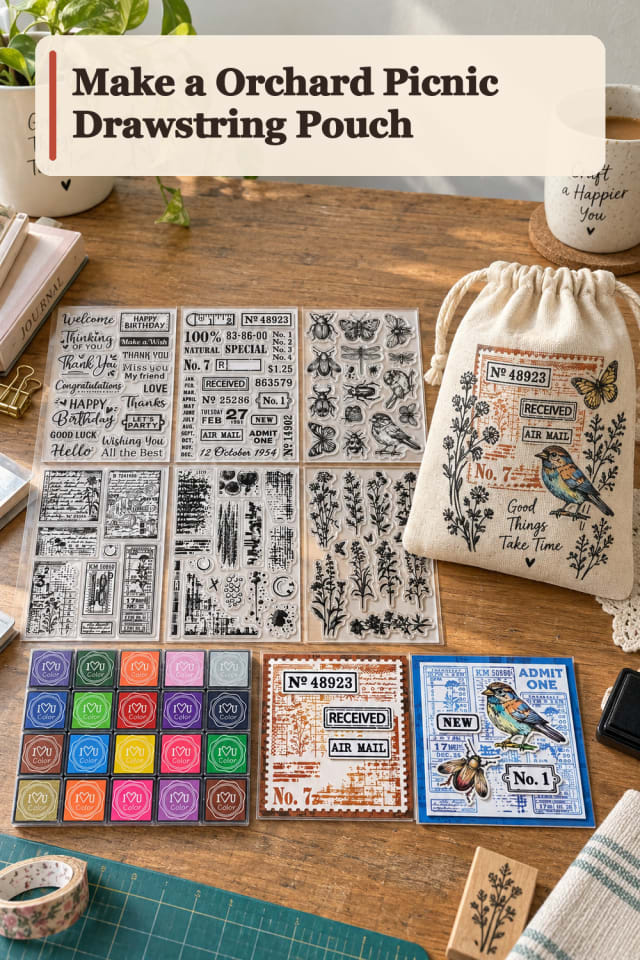 Orchard Picnic Drawstring Pouch — Fabric Printing Project Inspiration maker-lifestyle pin