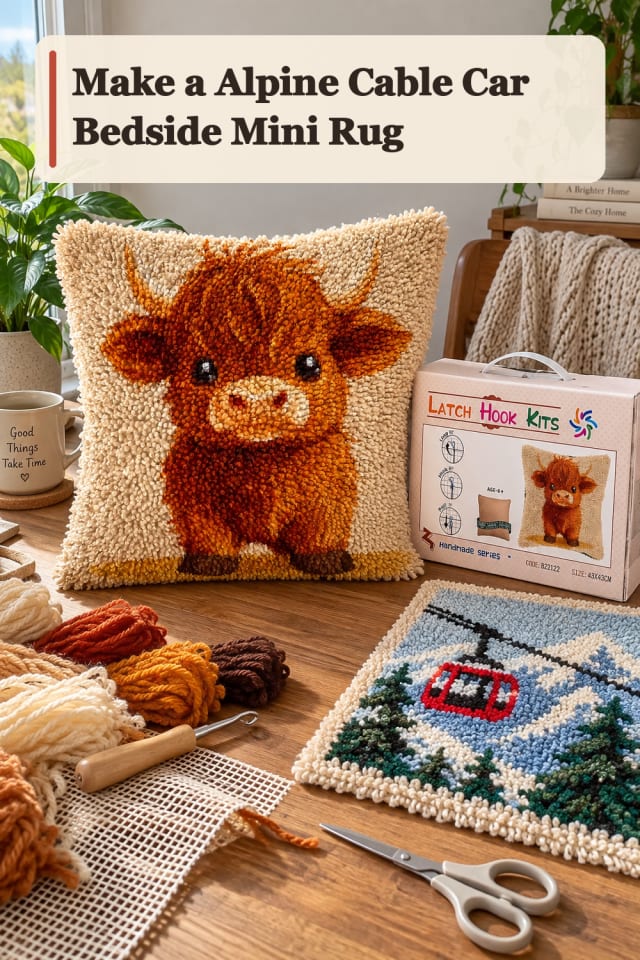Alpine Cable Car Bedside Mini Rug — Rug Hooking Project Inspiration maker-lifestyle pin