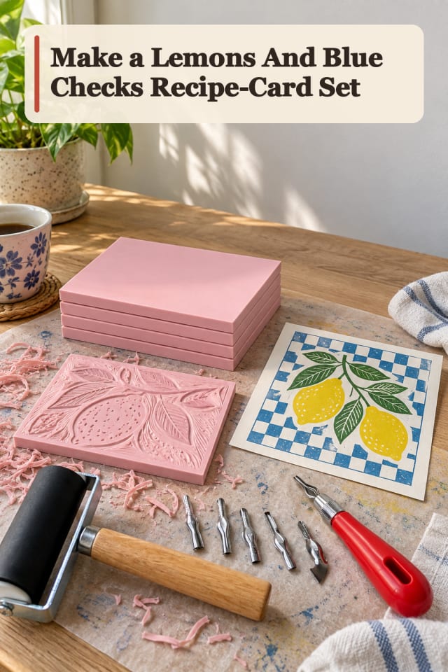 Lemons And Blue Checks Recipe Card Set — Block Printing Project Inspiration maker-lifestyle pin