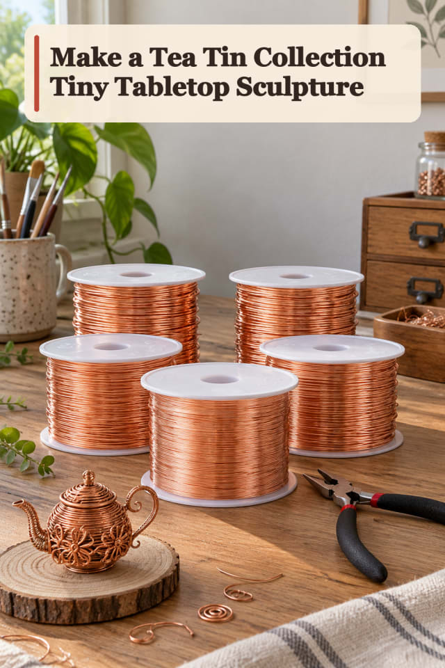 Tea Tin Collection Tiny Tabletop Sculpture — Wire Art Project Inspiration maker-lifestyle pin