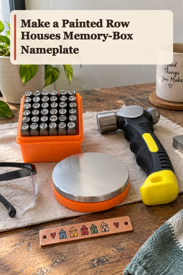 Painted Row Houses Memory Box Nameplate — Metal Embossing Project Inspiration maker-lifestyle pin
