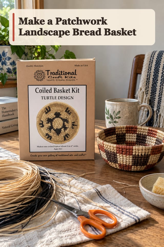 Patchwork Landscape Bread Basket — Basket Weaving Project Inspiration maker-lifestyle pin