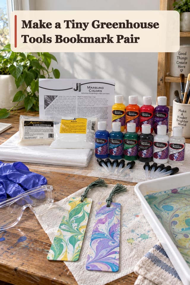 Tiny Greenhouse Tools Bookmark Pair — Paper Marbling Project Inspiration maker-lifestyle pin