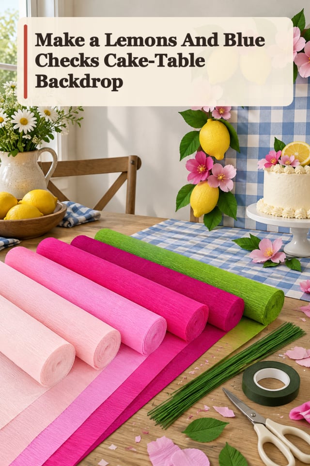 Lemons And Blue Checks Cake Table Backdrop — Paper Flowers Project Inspiration maker-lifestyle pin