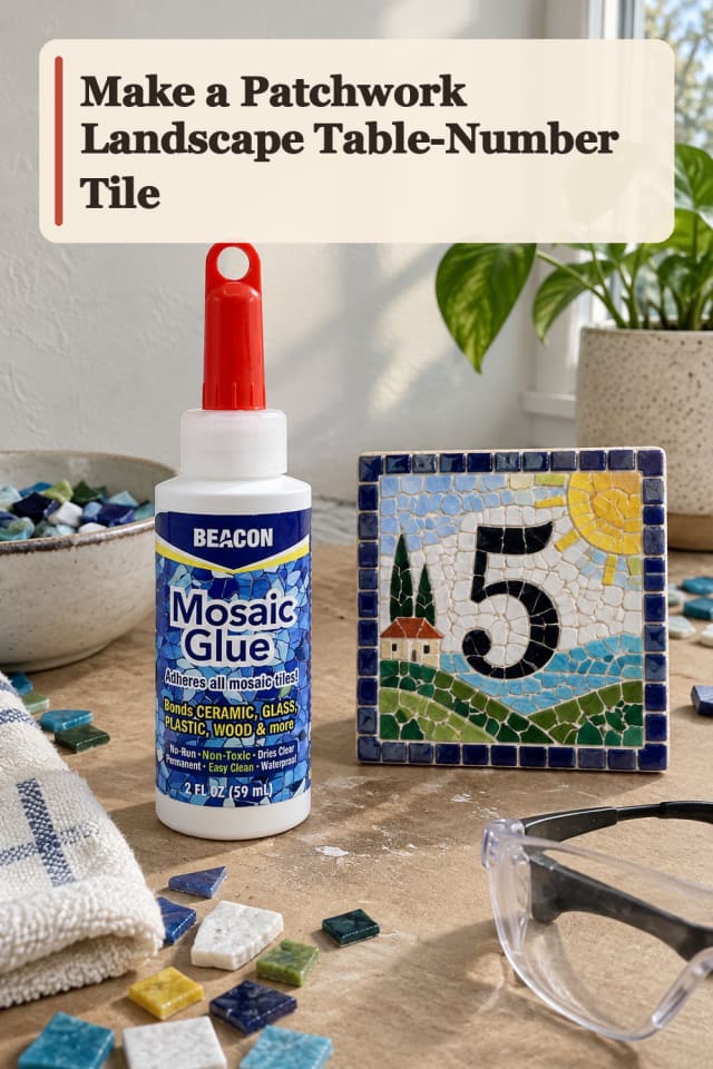 Patchwork Landscape Table Number Tile — Mosaic Project Inspiration maker-lifestyle pin