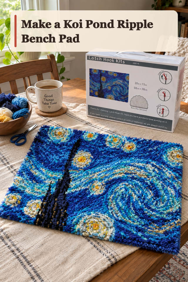 Koi Pond Ripple Bench Pad — Rug Hooking Project Inspiration maker-lifestyle pin
