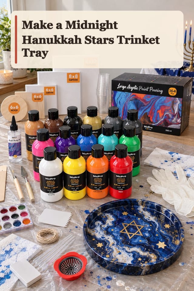 Midnight Hanukkah Stars Trinket Tray With Acrylic Pouring Supplies maker-lifestyle pin