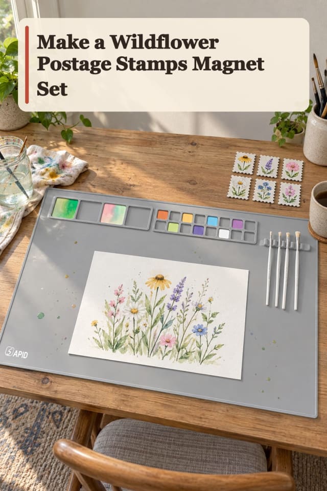 Wildflower Postage Stamps Magnet Set With Acrylic Pouring Supplies maker-lifestyle pin
