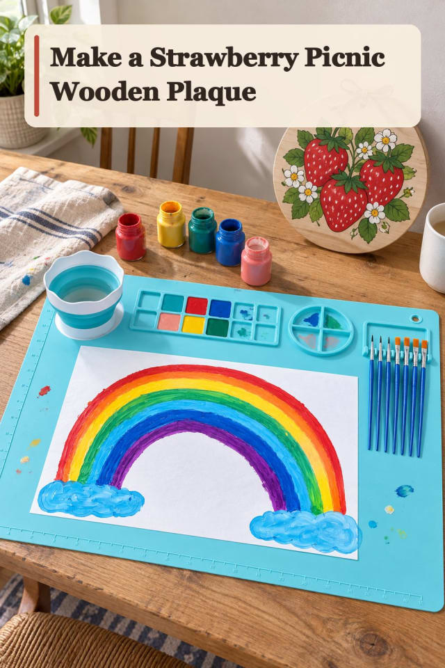 Strawberry Picnic Wooden Plaque With Acrylic Pouring Supplies maker-lifestyle pin