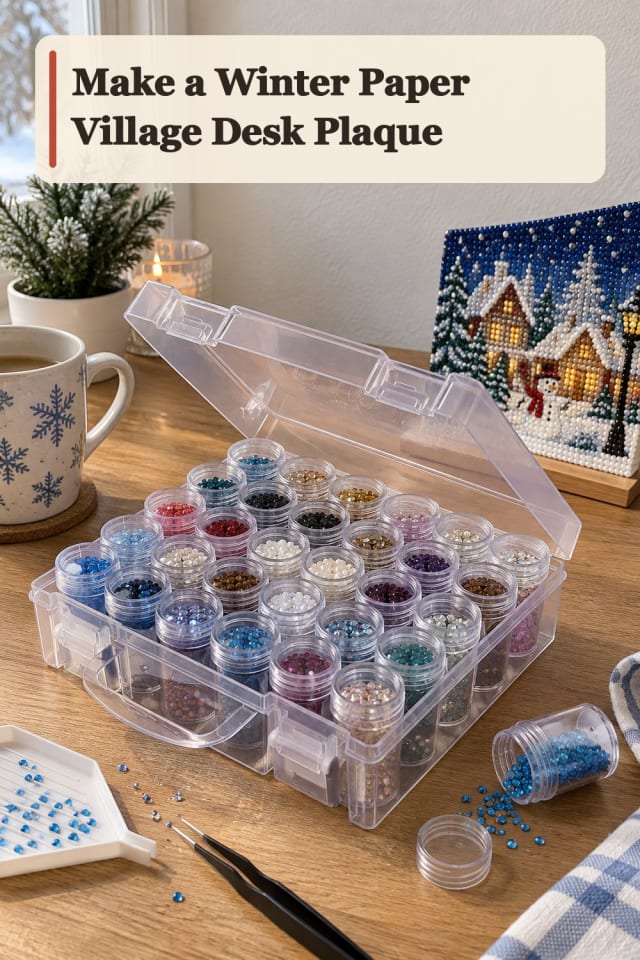 Winter Paper Village Desk Plaque With Diamond Painting Supplies maker-lifestyle pin