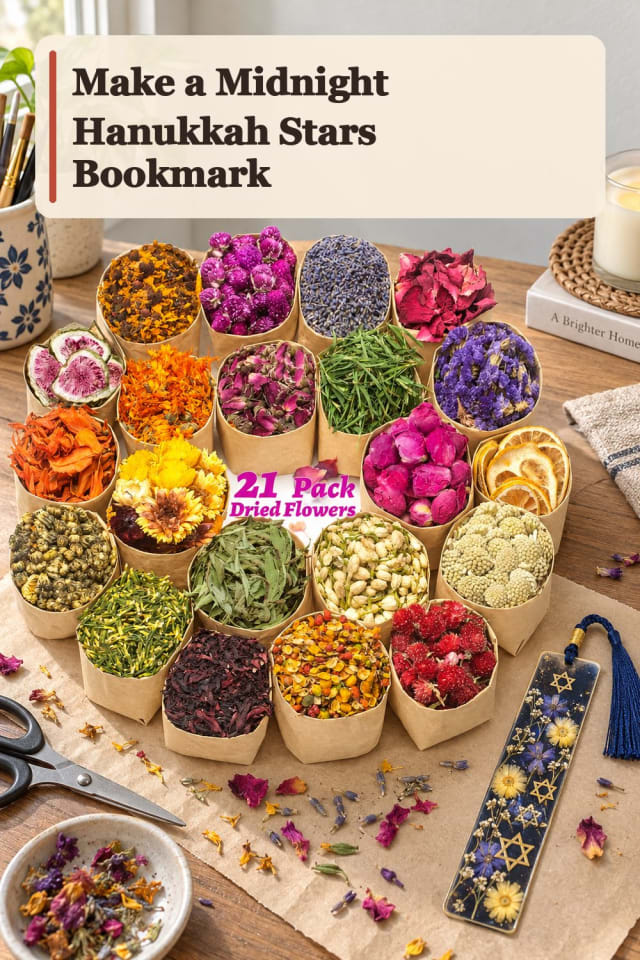 Midnight Hanukkah Stars Bookmark With Dried Floral Supplies maker-lifestyle pin
