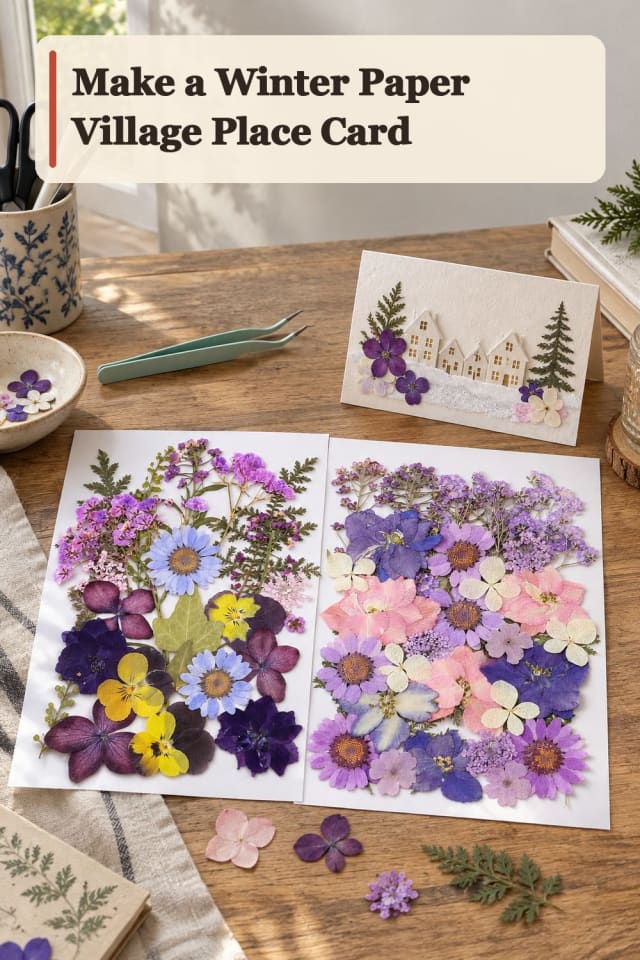 Winter Paper Village Place Card With Dried Floral Supplies maker-lifestyle pin
