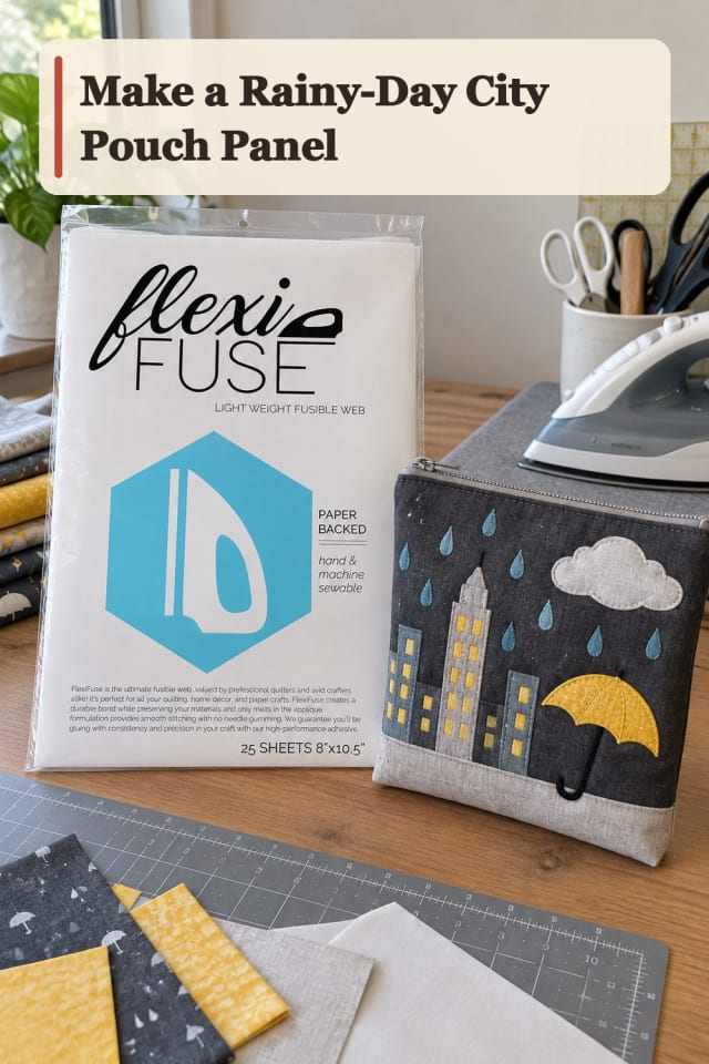 Rainy Day City Pouch Panel With Fabric Collage Supplies maker-lifestyle pin