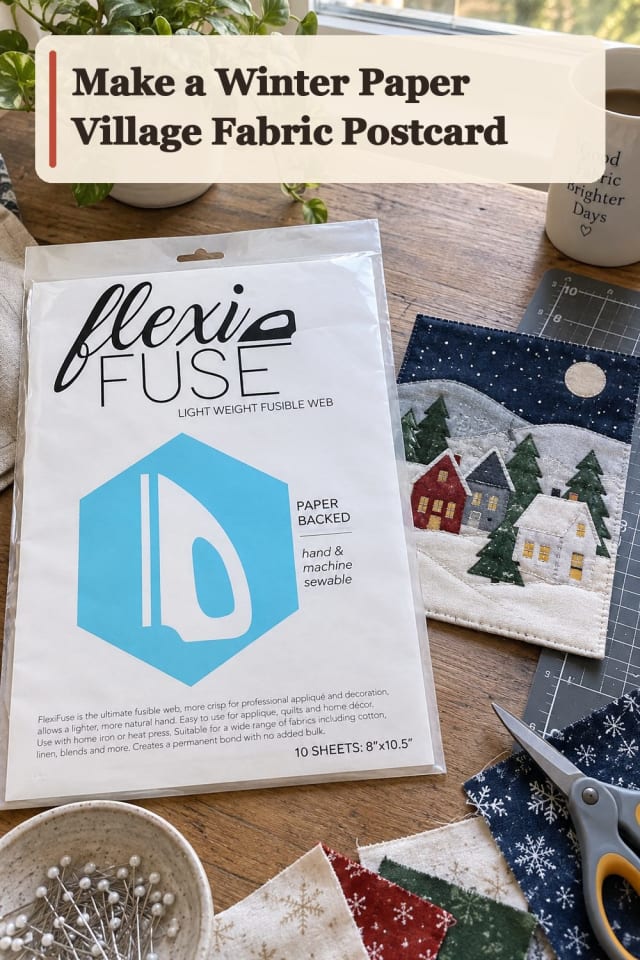 Winter Paper Village Fabric Postcard With Fabric Collage Supplies maker-lifestyle pin