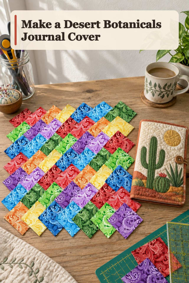Desert Botanicals Journal Cover With Fabric Collage Supplies maker-lifestyle pin