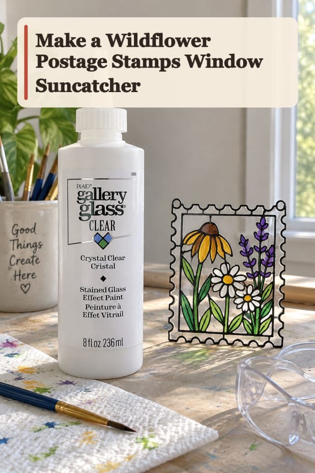 Wildflower Postage Stamps Window Suncatcher With Faux Stained Glass Supplies maker-lifestyle pin