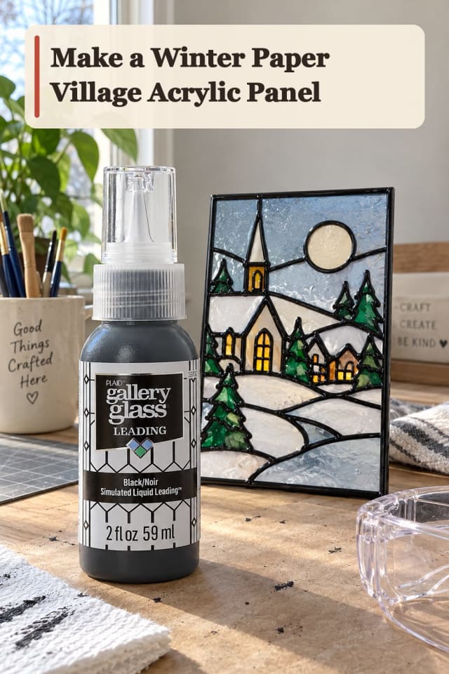 Winter Paper Village Acrylic Panel With Faux Stained Glass Supplies maker-lifestyle pin