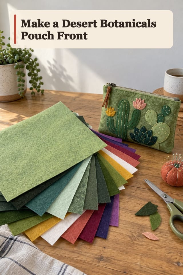 Desert Botanicals Pouch Front With Felt Applique Supplies maker-lifestyle pin
