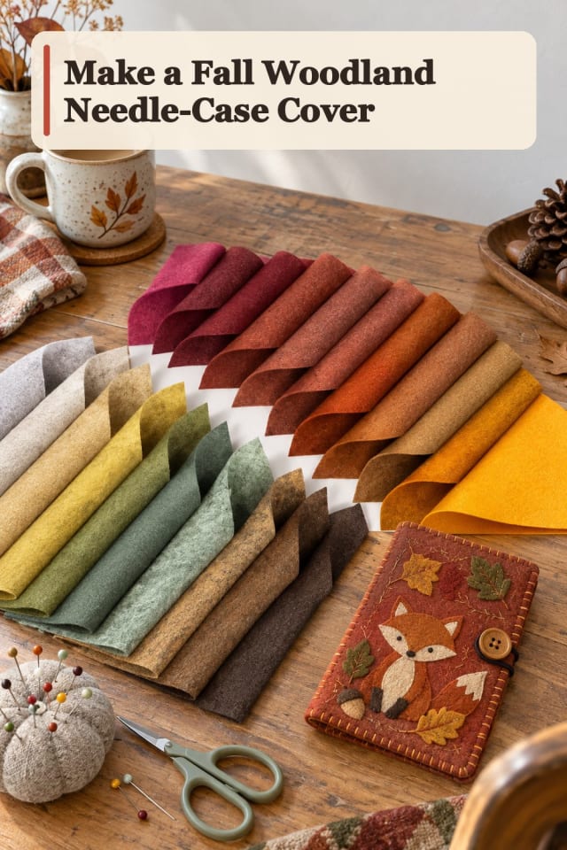 Fall Woodland Needle Case Cover With Felt Applique Supplies maker-lifestyle pin