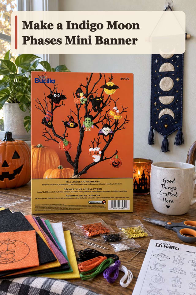 Indigo Moon Phases Mini Banner With Felt Applique Supplies maker-lifestyle pin