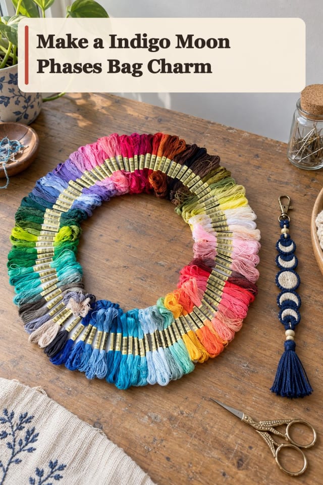 Indigo Moon Phases Bag Charm With Friendship Bracelets Supplies maker-lifestyle pin