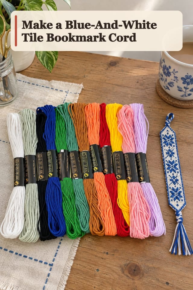 Blue And White Tile Bookmark Cord With Friendship Bracelets Supplies maker-lifestyle pin
