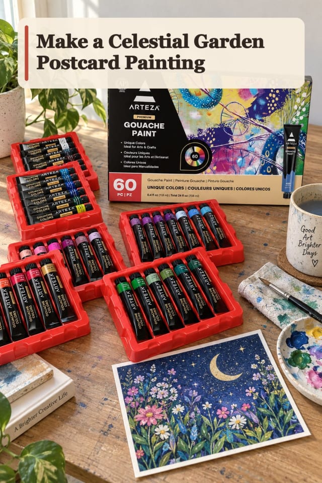 Celestial Garden Postcard Painting With Gouache Supplies maker-lifestyle pin