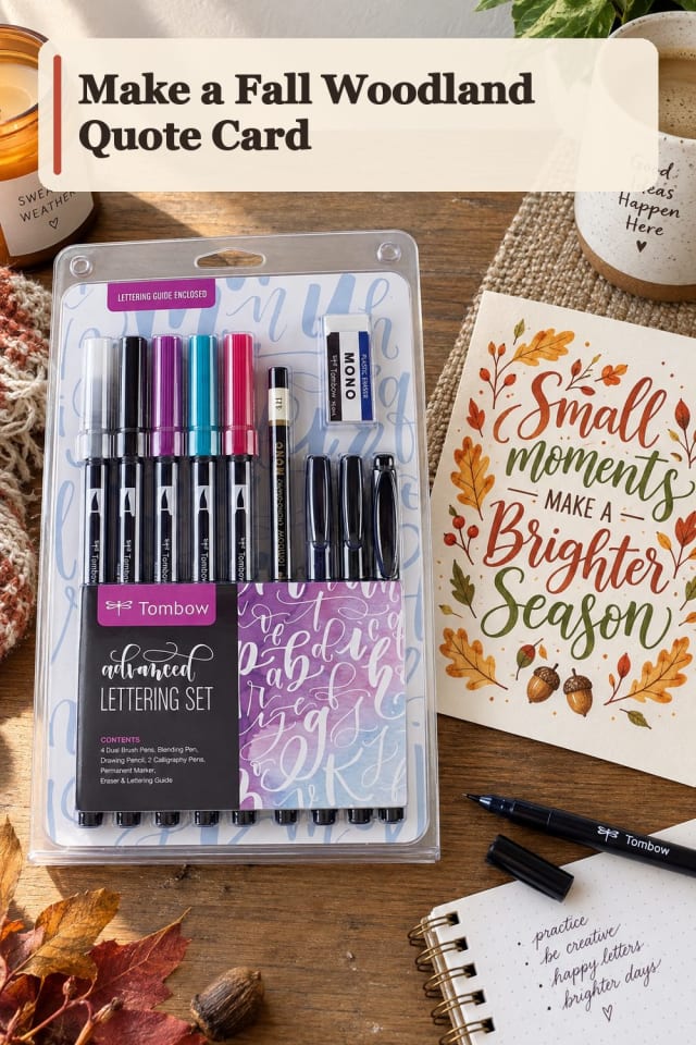 Fall Woodland Quote Card With Hand Lettering Supplies maker-lifestyle pin