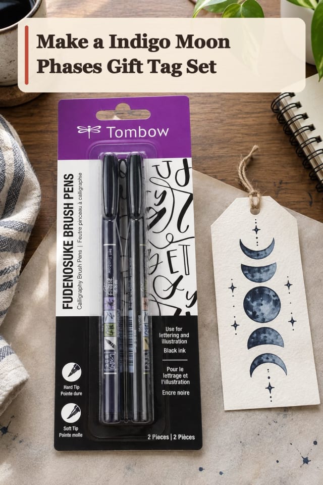 Indigo Moon Phases Gift Tag Set With Hand Lettering Supplies maker-lifestyle pin