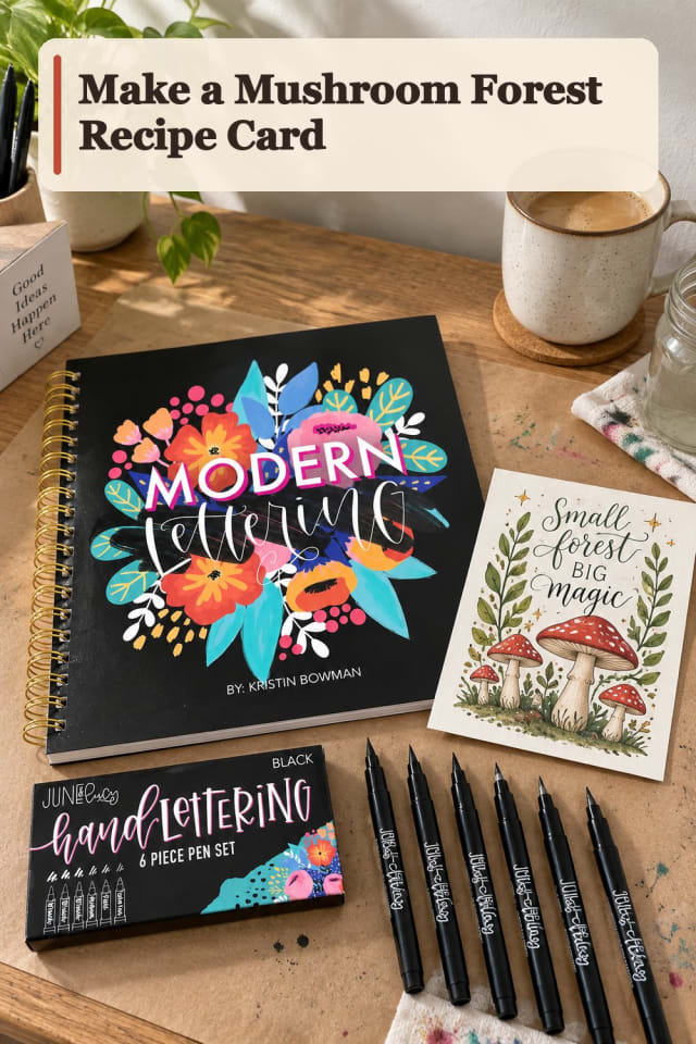 Mushroom Forest Recipe Card With Hand Lettering Supplies maker-lifestyle pin