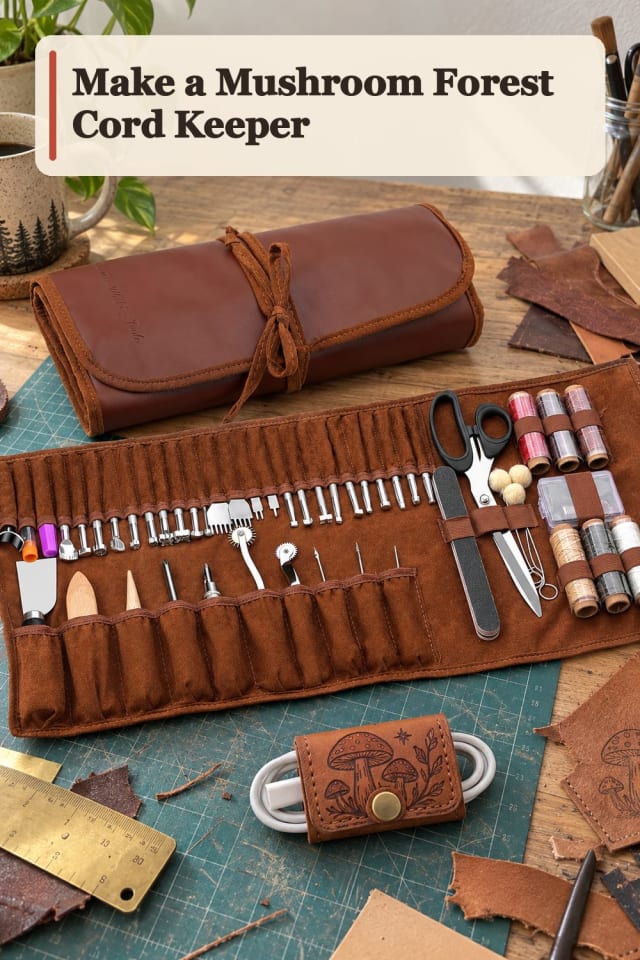 Mushroom Forest Cord Keeper With Leather Craft Supplies maker-lifestyle pin