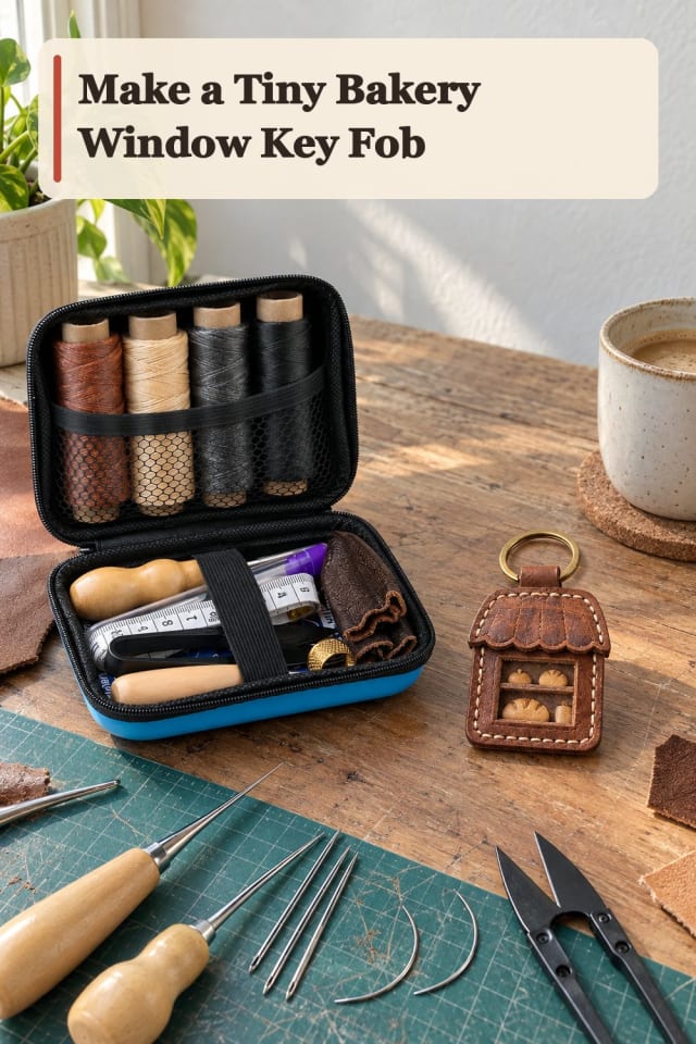 Tiny Bakery Window Key Fob With Leather Craft Supplies maker-lifestyle pin