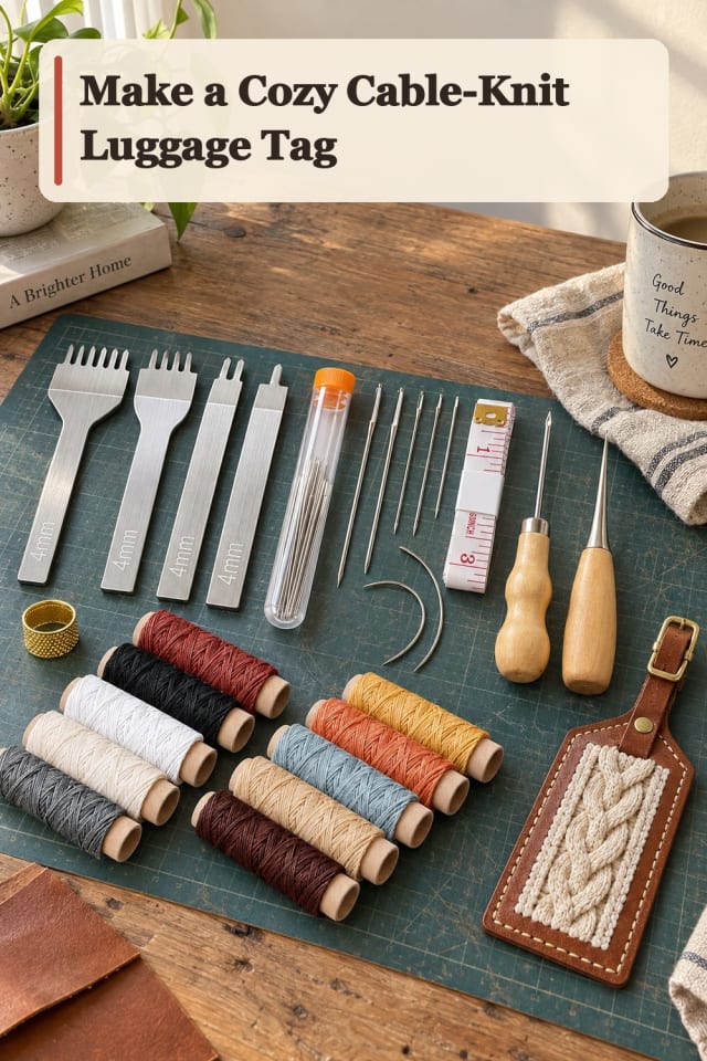 Cozy Cable Knit Luggage Tag With Leather Craft Supplies maker-lifestyle pin