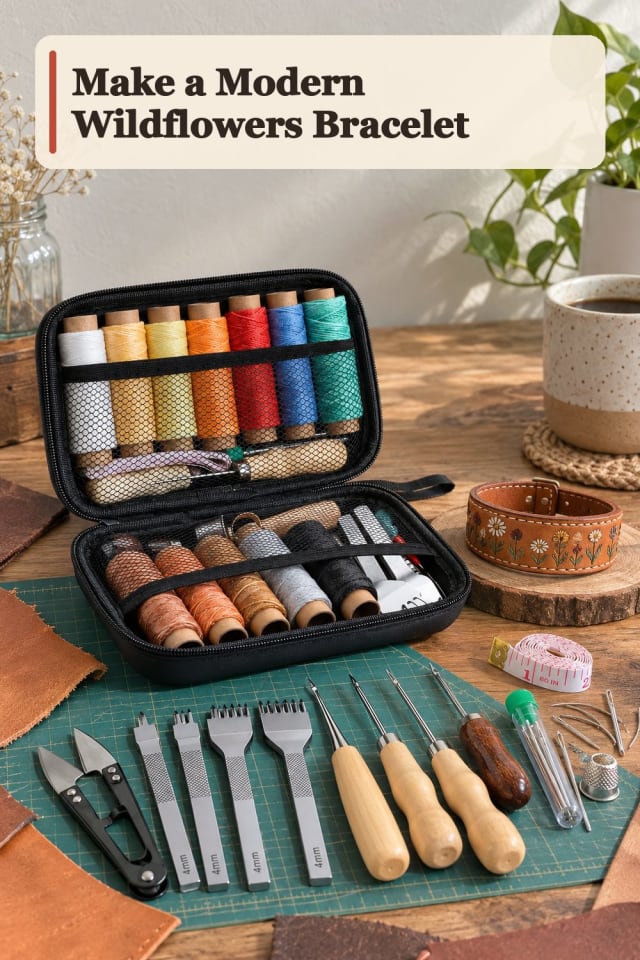 Modern Wildflowers Bracelet With Leather Craft Supplies maker-lifestyle pin