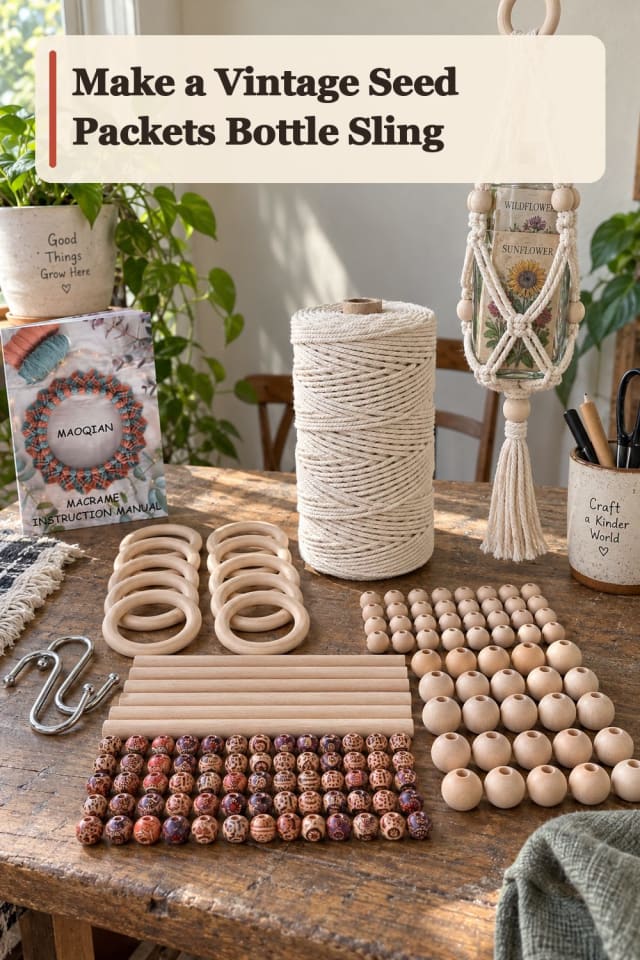 Vintage Seed Packets Bottle Sling With Macrame Supplies maker-lifestyle pin