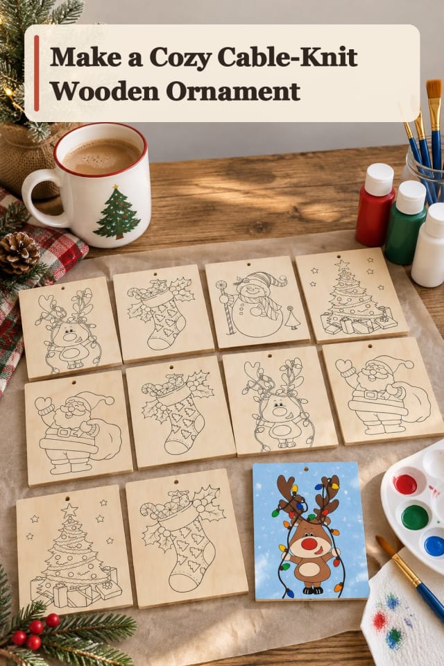 Cozy Cable Knit Wooden Ornament With Ornament Painting Supplies maker-lifestyle pin