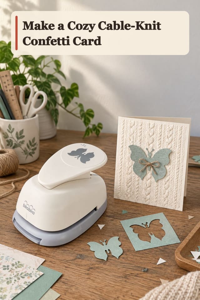 Cozy Cable Knit Confetti Card With Paper Punch Crafts Supplies maker-lifestyle pin