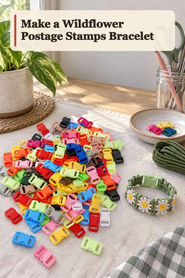 Wildflower Postage Stamps Bracelet With Paracord Supplies maker-lifestyle pin