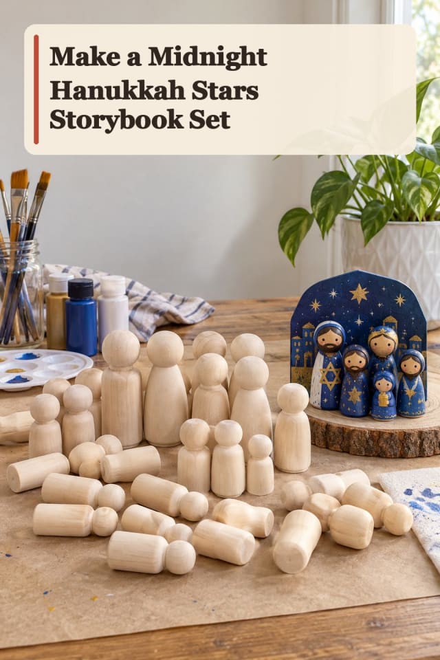 Midnight Hanukkah Stars Storybook Set With Peg Doll Painting Supplies maker-lifestyle pin