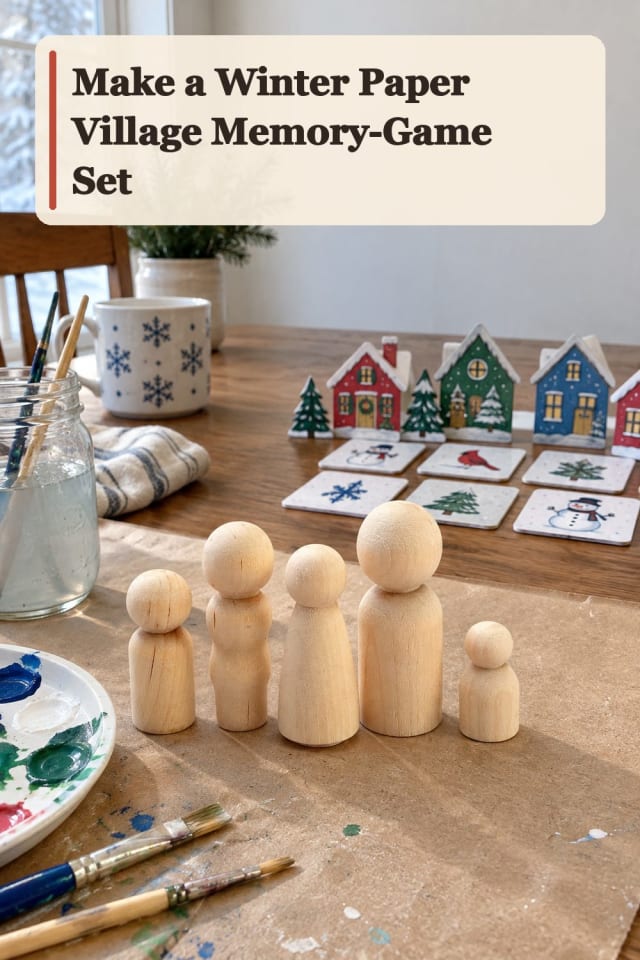 Winter Paper Village Memory Game Set With Peg Doll Painting Supplies maker-lifestyle pin