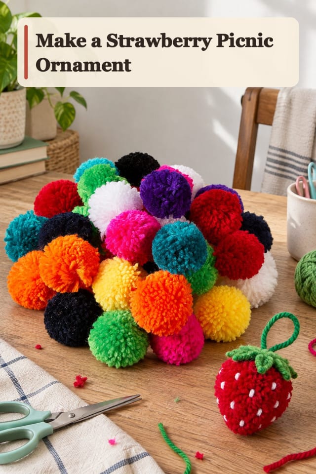 Strawberry Picnic Ornament With Pom Pom Crafts Supplies maker-lifestyle pin