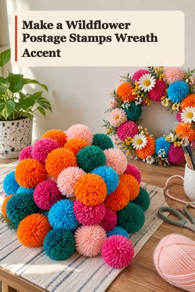 Wildflower Postage Stamps Wreath Accent With Pom Pom Crafts Supplies maker-lifestyle pin