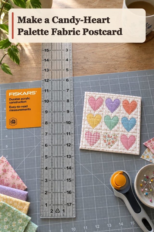 Candy Heart Palette Fabric Postcard With Quilting Tools Supplies maker-lifestyle pin