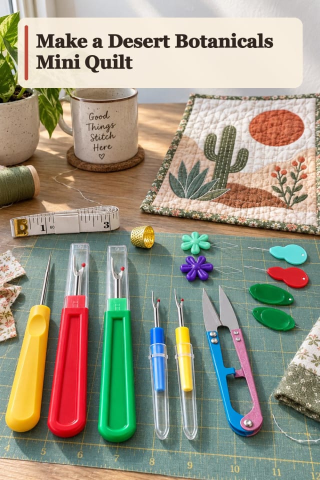 Desert Botanicals Mini Quilt With Quilting Tools Supplies maker-lifestyle pin