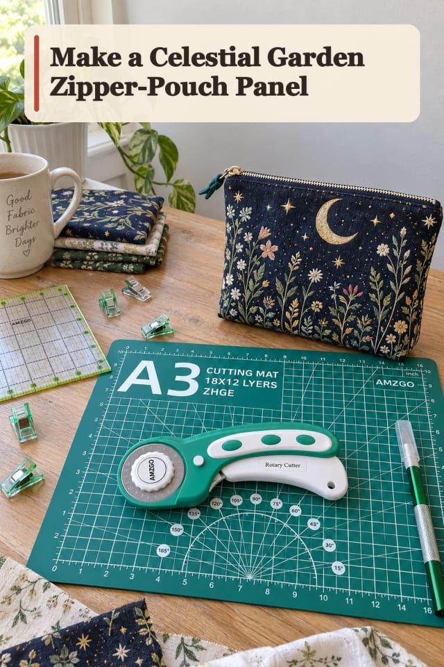 Celestial Garden Zipper Pouch Panel With Quilting Tools Supplies maker-lifestyle pin